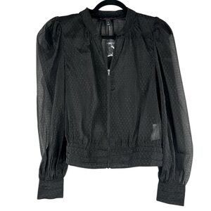 C. Wonder Black Sheer Goth Whimsigoth Whimsical Long Sleeve Button Down Top Sz S